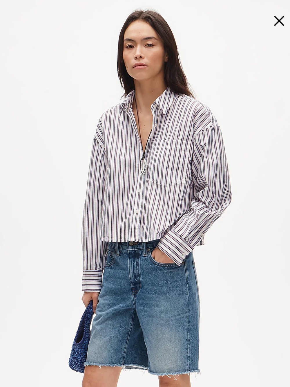 Étienne cropped button-up shirt in striped cotton poplin size S